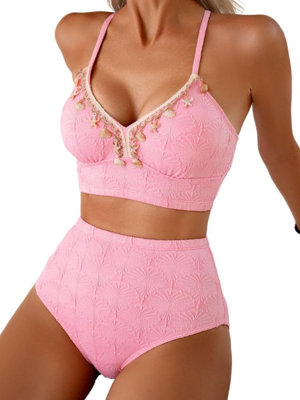 Seashell Textured Bikini Set with Shell Decoration | Stylish Women's Swimsuit
